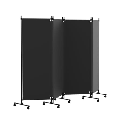 Image of HIDODO 4 Panel Upgraded Room Divider Folding Privacy Screen, Freestanding Partition with Lockable Wheels, Room Separation for Home Office Bedroom, 246cm (W) x 183cm (H), Black