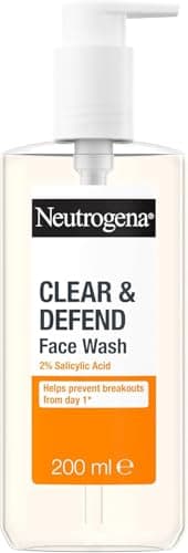 Image of Neutrogena Clear & Defend Face Wash (1x 200ml), Oil-Free Facial Cleanser for Spot-Prone Skin, Facial Wash with Purifying 2% Salicylic Acid to Help Prevent Breakouts for Smoother, Clearer Skin