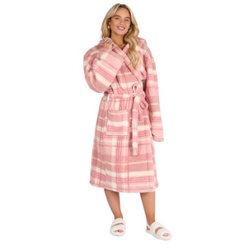 Image of OHS Dressing Gown Womens Teddy Fleece, Mothers Day Gifts Super Soft Warm Hooded Bathrobe with Pockets Luxury Oversized Fluffy Ladies Dressing Gowns, Blush Pink One Size
