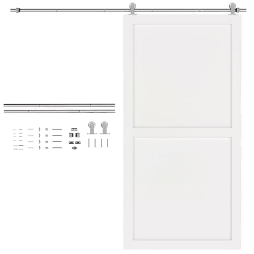 Image of HOMCOM 6.6FT/200cm Sliding Barn Door Hardware Track Kit, 80kg Heavy Duty Stainless Steel Sliding Door Rail with T Shape Hanger for Single Wooden Door, Fit Over 30mm Thickness, Silver Tone