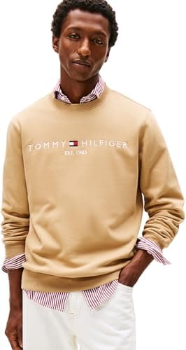 Image of Tommy Hilfiger Men’s Tommy Logo Sweatshirt without Hood, Beige (Timeless Camel), M