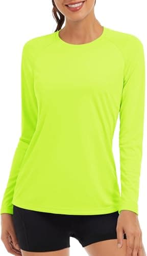Image of TACVASEN Ladies T Shirts Long Sleeve Tops Women Rash Vest Hiking Tops for Women Running Top Womens Womens Sports Top FlGreen