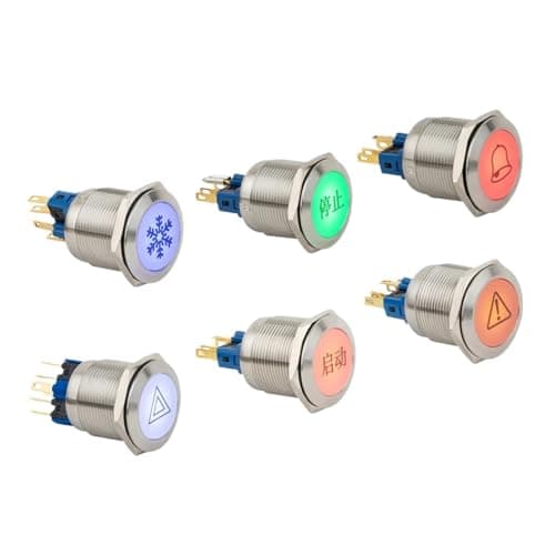 Image of 22mm Stainless steel illuminated push button switch with symbol(PM221F-11/with symbol)(White led color,MOMENTARY_15CM CABLE_12V)