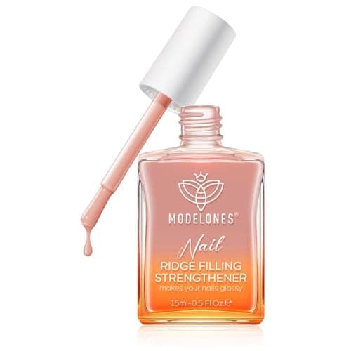 Image of Modelones Nail Care 8 in one Ridge Filling Strengthener Treatment, Nail Polish Strengthener for Damaged and Weak Nail, Nail Hardener Extra Strong and Growth Smoothing Base Coat Jelly Nude Varnish 15ml