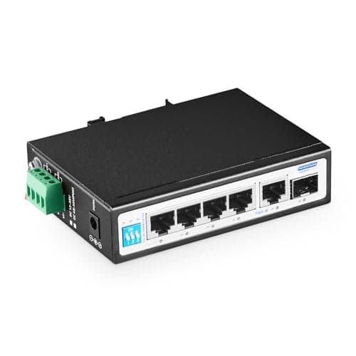 Image of YuLinca 6 Ports Gigabit Industrial DIN-Rail PoE Switch, 4 x 100/1000Mbps PoE Ports,IEEE802.3af/at PoE+, 1 Gigabit Uplink, 1 Gigabit SFP, Metal DIN-Rail & Wall Mount Ethernet Switch
