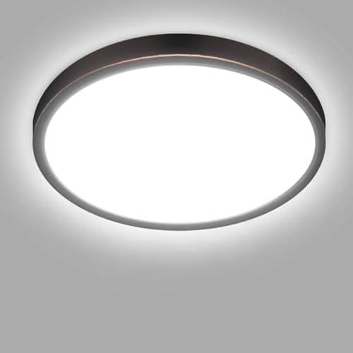 Image of hepside LED Ceiling Light,3000K/4000K/6500K 3 Color Temperature, Waterproof IP54 LED Ceiling Lamp, Modern,Round Flush Ceiling Light for Bathroom,Bedroom, Kitchen, HallwayØ18CM(Oil Rubbed Bronze)