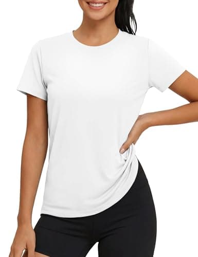 Image of MAGCOMSEN Ladies T Shirts Running Gym Sports Top Yoga Lightweight Rash Guard Workout Training Short Sleeve Shirts,White,S