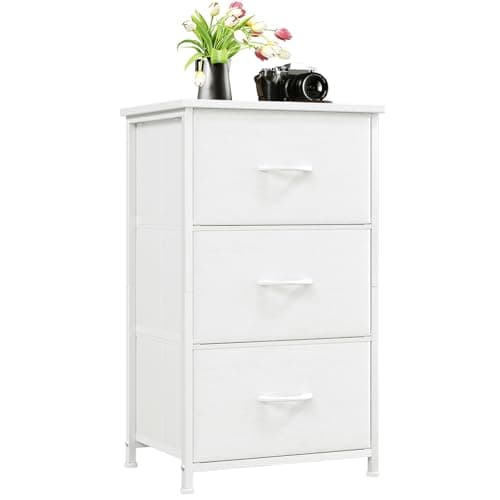 Image of Somdot Chest of Drawers with 3 Drawers, Bedroom Fabric Dresser Storage Organiser for Closet Bedside Living Room Laundry Entryway Hallway, White Leather