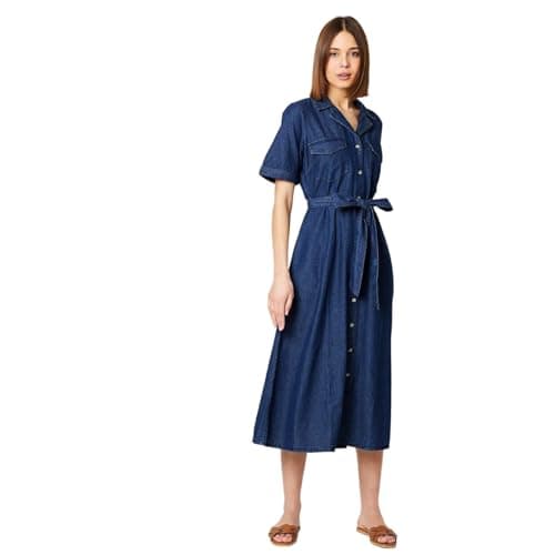 Image of Dorothy Perkins Denim Belted Button Through Midi Dress, 12, Dark Wash