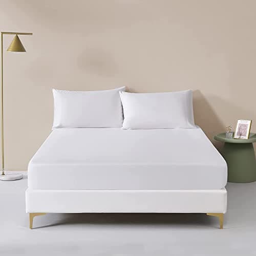 Image of SeventhStitch Extra Deep Fitted Bed Sheet 100% Egyptian Cotton 600 Thread Count 30cm /12'' Easy To Fit Bedding White Grey Bedsheets Double King Super King Size Bed Cover Sheets (White, Double),BB123