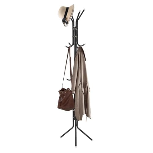 Image of Coat Stand with 12 Hooks Coat Rack 3 Tier Freestanding Metal Hanger hat stand Multifunctional Handbag Jacket Umbrella Hanging Organiser for Homes Office Entryway Hallway pink 175CM (Black)