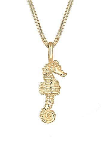 Image of Elli Women's 925 Sterling Silver Gold Plated Xilion Cut Sea Horse Pendant Necklace Length of 45 cm