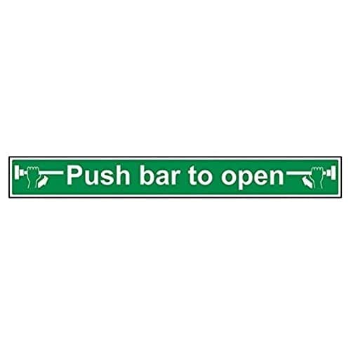 Image of V Safety 22006BU-S Push Bar To Open Sign - Landscape - 600mm x 75mm - Self Adhesive Vinyl, Green