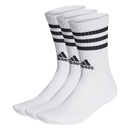 Image of adidas Unisex 3-Stripes Cushioned Crew Socks 3 Pairs, White/Black, 4.5-5.5 UK