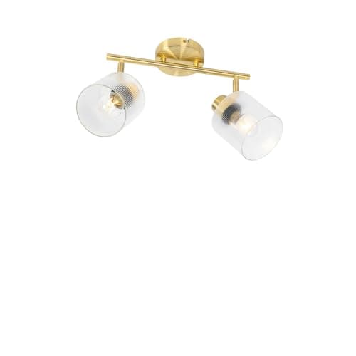 Image of Qazqa - Ceiling Spotlight Gold with Glass 2-Light Adjustable - Laura- - Art Deco - Suitable for LED E27 | 2 Way Light - Glass Surface-Mounted spotway Light - Suitable for Living Room I Kitchen I Bed