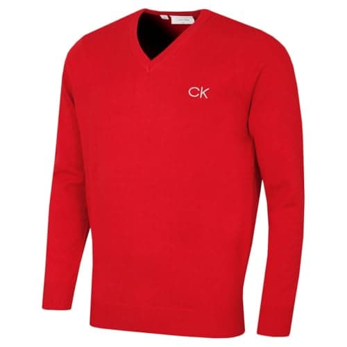 Image of Calvin Klein Mens V-Neck Tour Golf Sweater - Red - XL
