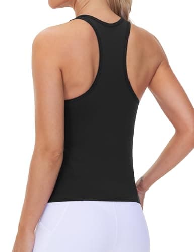 Image of THE GYM PEOPLE Womens Sport Racer Back Gym Tank Tops Slim Fit Workout Sleeveless Basic Yoga Vest Tops for Yoga Running,Black,S