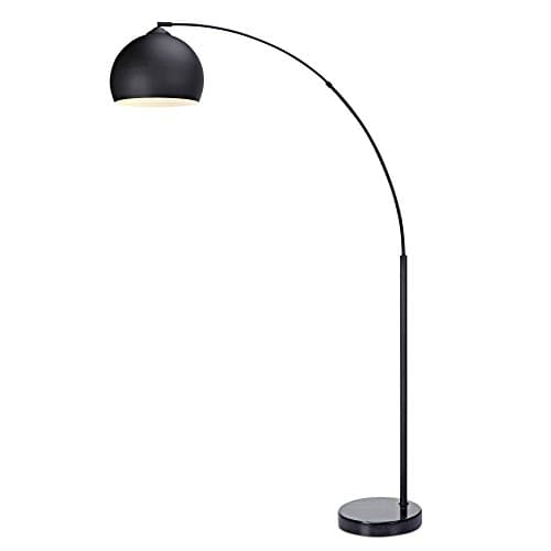 Image of Teamson Home Standing Floor Lamp for Living Room, Arquer 170cm Tall Lamp, Bedroom Lighting, Living Room Accessories with Faux Black Marble Base and Black Bell Shade