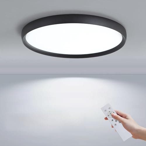 Image of SHINELUX 50cm Black LED Ceiling Light Fixture, Ultra-Thin Modern Flush Mount Ceiling Lamp, Dimmable 3000K-6000K, 40W, Minimalist Round Bedroom Light for Living Room, Dining Room, Hallway, Bathroom