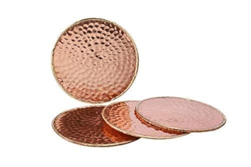 Image of GoCraft Hammered Copper Coasters | Handmade Coasters with Padded Cork Protection for Drinks, Beverages & Wine/Bar Glasses (Set of 4)