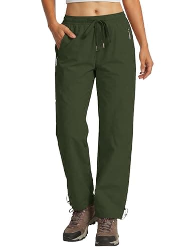Image of Rapbin Women's Hiking Walking Cargo Trousers Lightweight Quick Dry Water Resistant Outdoor Pants with Zip Pockets for Trekking Camping(Army Green,L)
