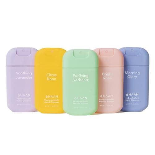 Image of HAAN Hydrating Hand Cleansing Spray with Aloe Vera (Pack of 5) – Clean Your Hands - 1 of Each Scent: Morning Glory, Bright Rose, Citrus Noon, Purifying Verbena, Soothing Lavender