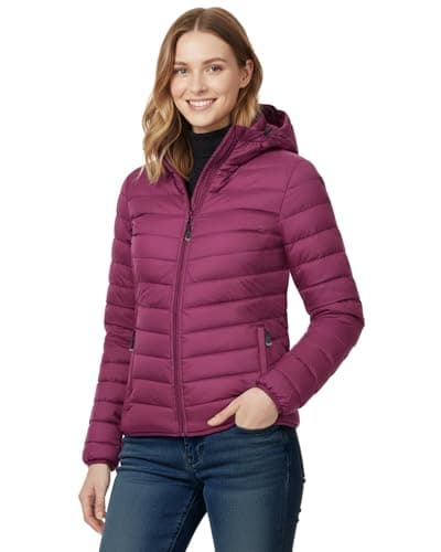 Image of 33,000ft Women's Lightweight Puffer Jacket Water Repellent Warm Packable Quilted Coat with Hood Ladies Transitional Padded Lined Jacket for Hiking Climbing Purple M