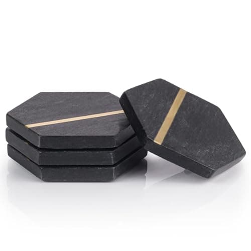 Image of EHC Marble Hexagon Coasters Set of 4, Non-Slip Drink Pads for Coffee, Beer Bar Mat in Black