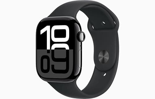 Image of Apple Watch Series 10 [GPS + Cellular, 42mm] - Jet Black Aluminum Case with Black Sport Band, M/L (Renewed)