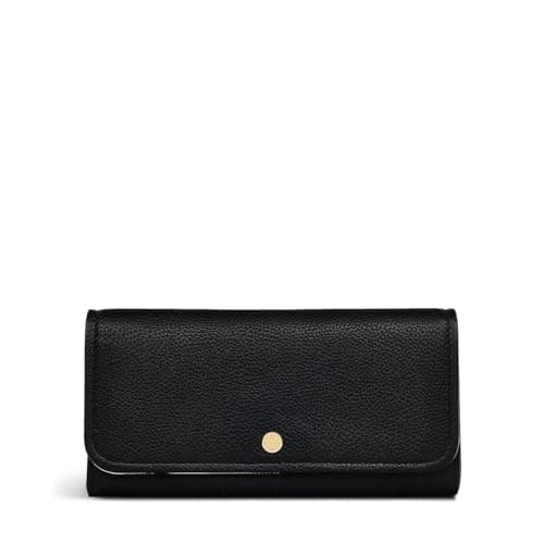 Image of Radley London Selby Crescent Women's Large Grained Leather Flapover Matinee Purse with 6 Card Slots, Black