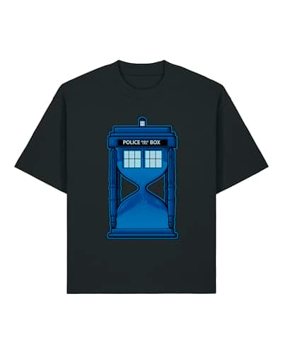 Image of Police Box Public Call Time Travel Unisex Heavyweight Cotton T-Shirt Black XXX-Large