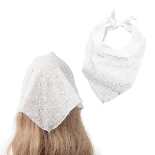 Image of ShiningUU Hair Bandanas for Women White Trendy Versatile Head Scarf | Lace Crochet Head Scarf | Turban Headbands for Women | Boho Adjustable Bandana Headband & Hair Kerchief (White)​