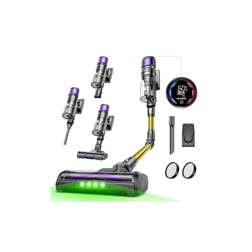 Image of Ultenic U20 Cordless Vacuum Cleaner 55KPa/60Min/600w, Upgraded Bendable Stick Vacuum, Touch Screen, Anti Tangle Brush, GreenEye Headlight,Self Standing Hoover Vacuum for Floors, Carpet & Pet Hair