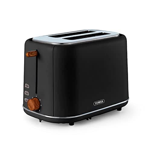 Image of Tower T20027BLK Scandi 2 Slice Toaster with Adjustable Browning Control, Centring Function, 800W, Black