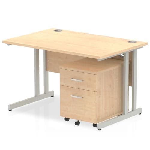 Image of Mr Office Impulse Straight Desk, Silver Cantilever Leg - With 2 Drawer Mobile Pedestal, Maple, 1200