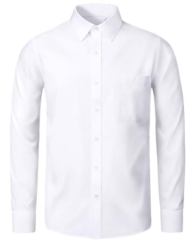 Image of J.VER White Dress Shirt for Men Adult 4-Way Stretch Long Sleeve Wrinkle Free Business Casual Fashion Regular Fit Wedding Work Button Down Shirt with Pocket XL