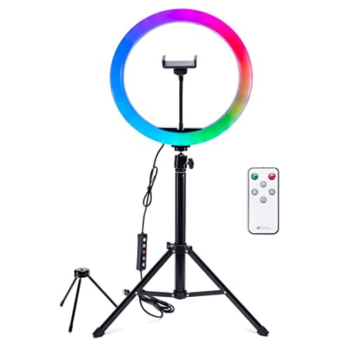 Image of Rio Studio RGB Beauty Ring Light 12" with Adjustable Tripod Stand, Remote, Smartphone Holder & 50+ Color Modes – Dimmable LED Lighting Kit for Vlogging, Makeup, Photography & Livestreaming