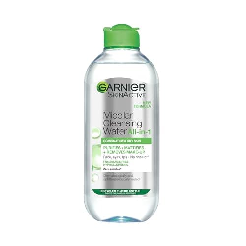 Image of Garnier Micellar Cleansing Water For Combination Skin, Gentle Face Cleanser and Makeup Remover, Fragrance Free, Recognised By The British Skin Foundation, Use With Reusable Micellar Eco Pads, 400 ml