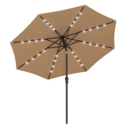 Image of SONGMICS 3 m Garden Parasol Umbrella with Solar-Powered LED Lights, Sunshade with UPF 50 Plus Protection, Tilting, Crank Handle for Opening Closing, Base Not Included, Taupe GPU33BR