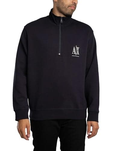 Image of Armani Exchange Men's, Icon Project, Embroidered Logo, Front Zip Sweatshirt, Deep Navy, XL, deep navy, XL