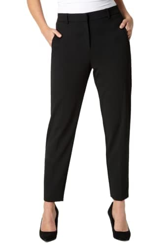 Image of Roman Straight Leg Stretch Trousers for Women UK Ladies Work Office Smart Suit Pants Slacks Cigarette Tailored High Elasticated Waist Ankle Grazer Slim Angela - Short Black (25 inch) - Size 16