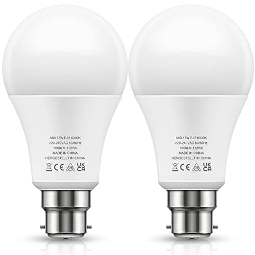 Image of LOHAS-LED B22 LED Bulbs 150W Equivalent, 17W LED Bayonet Light, Cool White 6000K, Super Bright 1600Lm, Non-Dimmable, Energy Saving Light Bulbs, 2 Pack