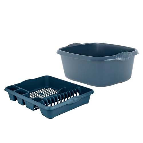 Image of JMS we create smile Midnight Navy 2 Piece Plastic Kitchen Set - Large Dish Drainer & Rectangle Washing UP Bowl