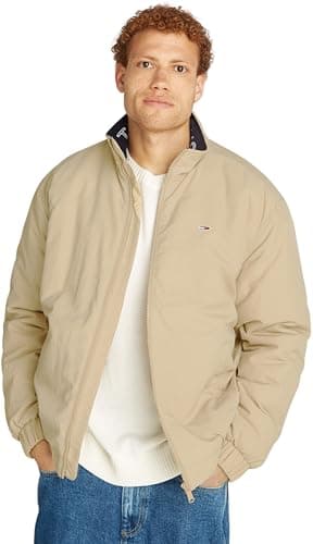 Image of Tommy Jeans Men's Essential Padded Jacket with Zip, Beige (Gentle Gold), S