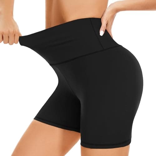 Image of BLONGW Cycling Shorts Women- High Waisted Biker Shorts Tummy Control Black Yoga Gym Workout Athletic Running Sports Short Leggings UK Gift for Women（Black,L-XL）