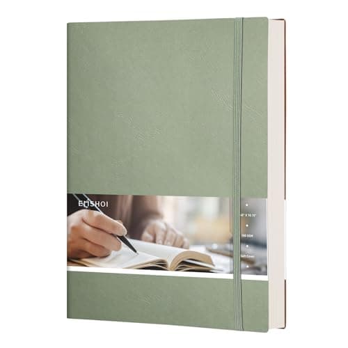 Image of EMSHOI B5 Notebook Lined Journal, 204 Numbered Pages, Extra Large Softcover Composition Notebook with Sticky Notes, 100gsm Thick Paper, Vegan Leather Notepad for Writing, 19 x 25 cm, Green