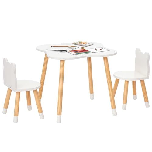Image of HOMCOM Kids Table and Chair Set, 3-Piece Childrens Table and Chair Set with 2 Bear-Shaped Chairs, for Playroom, Nursery, Living Room, White