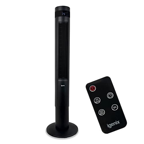 Image of Igenix IGFD6043B 43 Inch Oscillating Digital Tower Fan with Remote Control & 12 Hour Timer, Floor Standing for Home & Office, Black