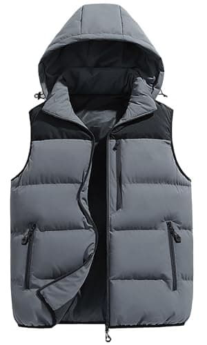 Image of AIEOE Puffer Vest for Men Sleeveless Down Jacket Padded Gilet Hooded Jacket Bodywarmer Winter Windproof Hooded Gilet Zip Up Thermal Outerwear