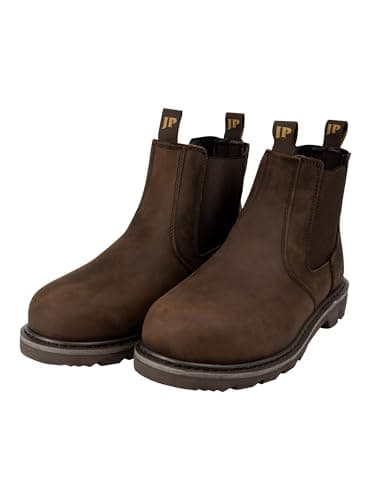 Image of JACK PYKE Safety Dealer Boots – Leather Pull-On Chelsea Mens Work Boots, Steel Toe Capped, Oil-Resistant, Cushioned Insole & Breathable – Ideal for Farming, Warehouse, Construction - Brown Size 5 UK